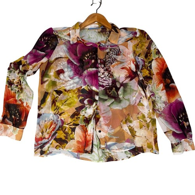#ad #ad Simply Vera Vera Wang Floral Button Down Blouse Sheer Long Sleeve PurpleOrange L $19.99
