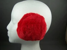 Red faux fur furry fluffy ear muffs warmers behind head under hair
