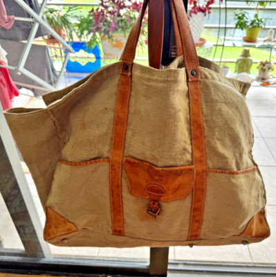 BREE Vintage weekend bag, natural leather and raw linen Made in Germany