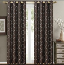 Set of 2 Panels Laguna Grommet Top Contemporary Jacquard Window Curtain Drapes