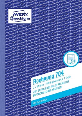 AVERY Zweckform 704 Rechnung (A5, 2x50 Blatt, mit 1 Blatt Blaupapier und 1 Durch