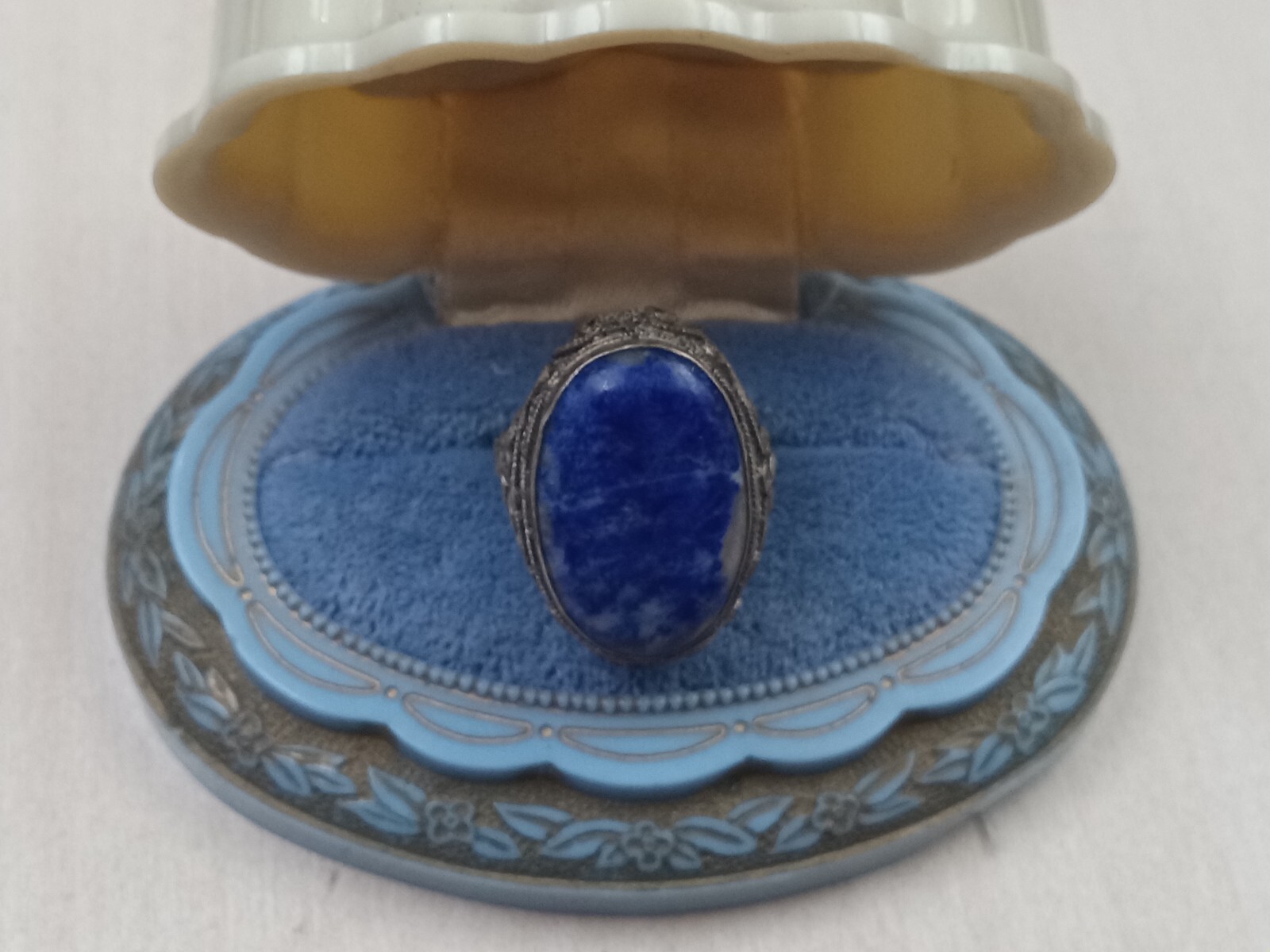 Old Ornate Chinese Export Silver Ring Setting wit… - image 1