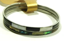 Magarbo Kultura Bangle Bracelet Set Thin Shell Inlay Mother of Pearl Mop Abalone