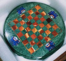 Green Marble Chess Set Top, Lapis Mosaic Elephant Inlay Art, Gifts For Him Decor
