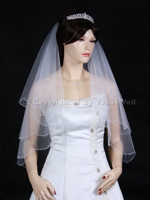 2T White Elbow Scalloped Beaded Edge Bridal Wedding Veil | eBay display picture 2