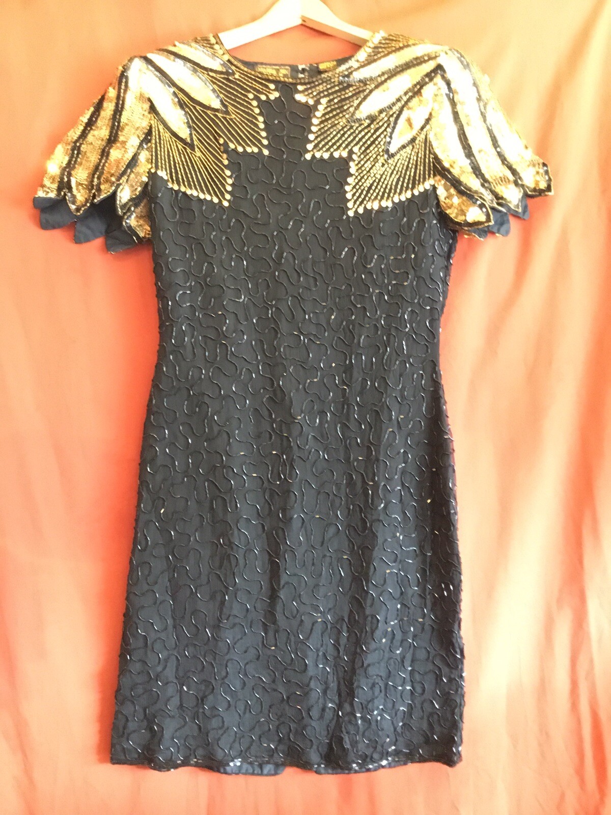 Vintage Black Silk Sequin Dress Mark & John By Sa… - image 1