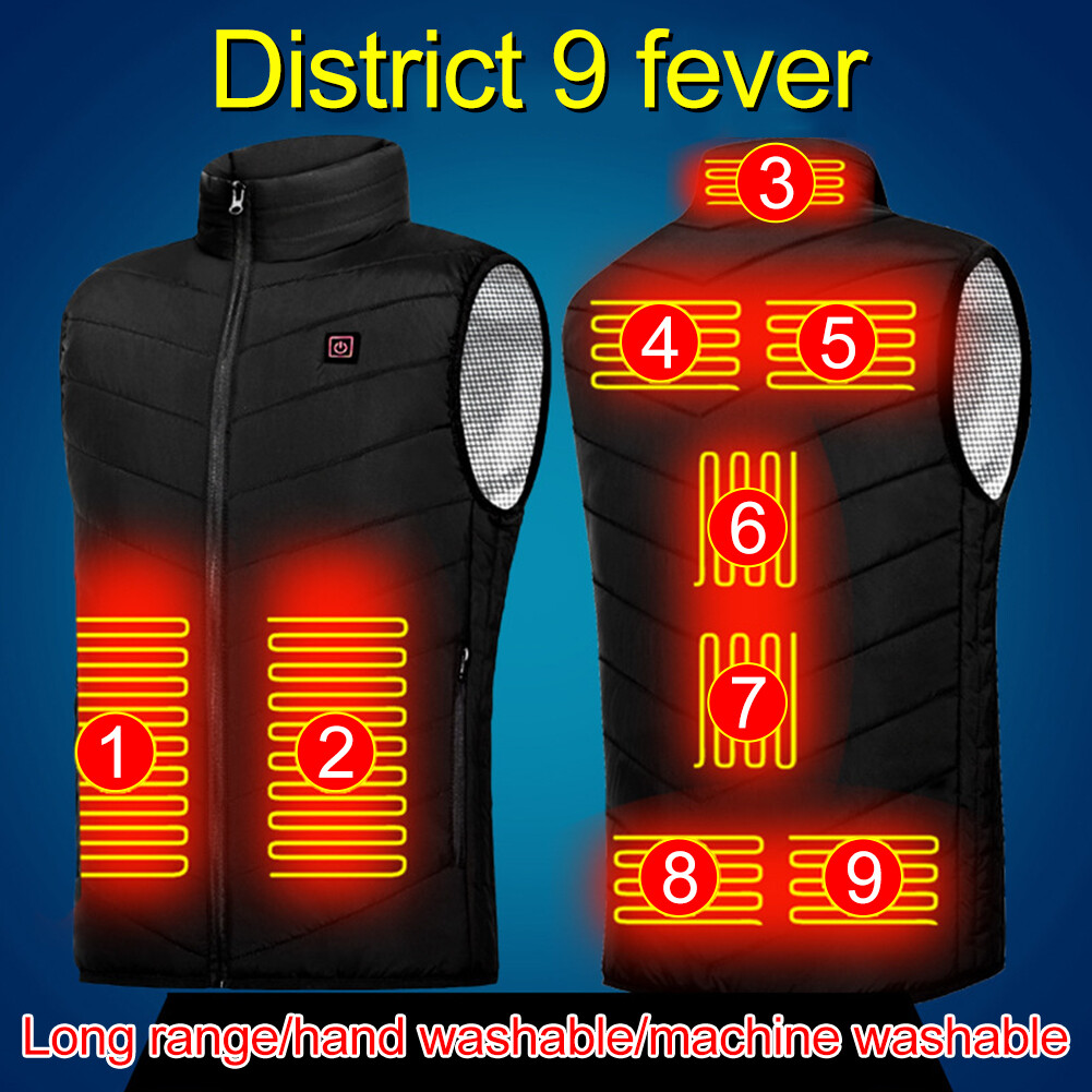 USB Men Electric Heated Vest Jacket 9 Zone Warm Up Heating Pad Cloth