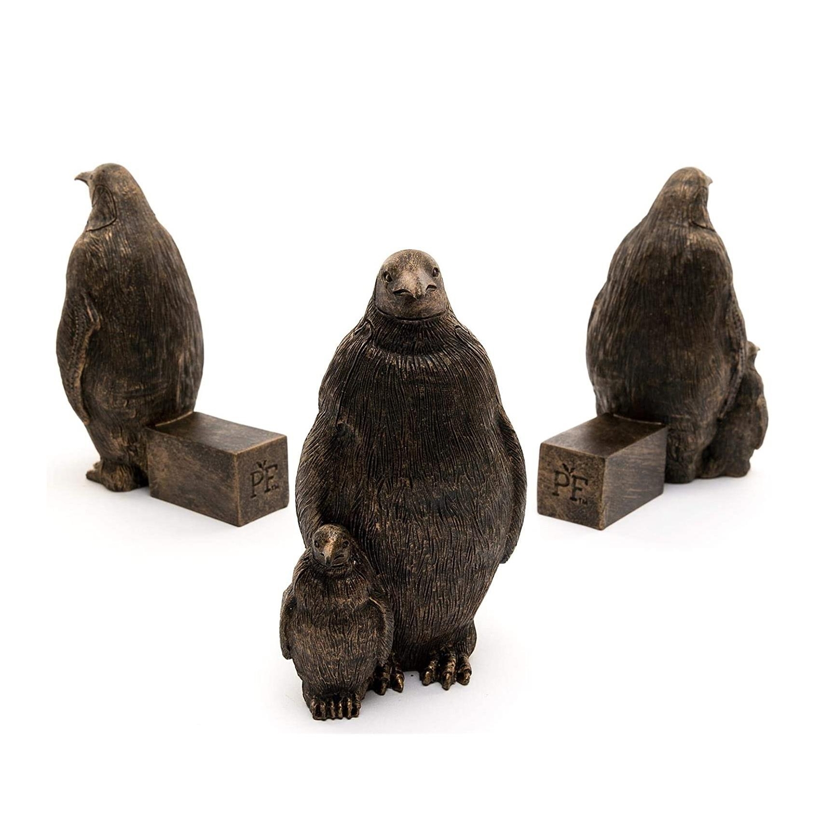 Plant Pot Ornament Potty Feet Emperor Penguin Polyresin Set Of 3 Bronze Colour