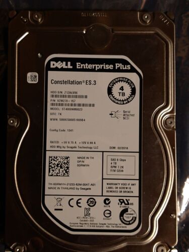 Disque dur interne Dell DRMYH 4 To 7,2 K tr/min SAS 6 Gbit/s 3,5 pouces Enterprise Plus - Photo 1 sur 2