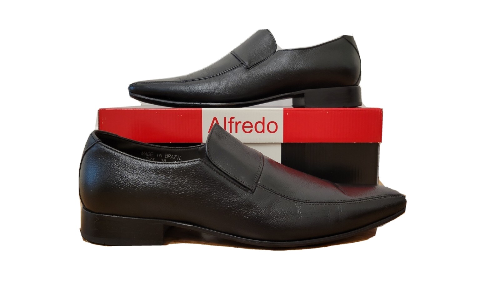 Alfredo Men's Black Leather Slip On Dress Shoes Made in Brazil Size 44