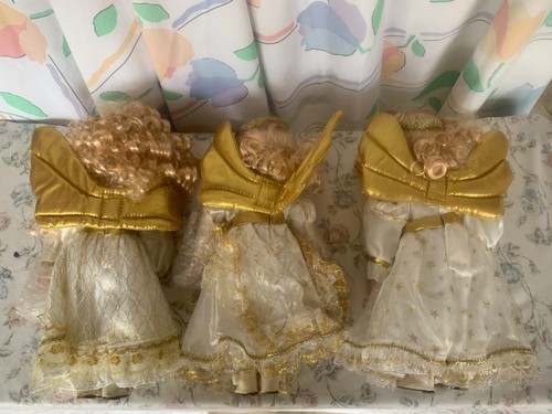 Bambole in porcellana Trio of Angels (80050) - Capelli biondi, Occhi Blu, Abito Oro - Foto 2 di 3
