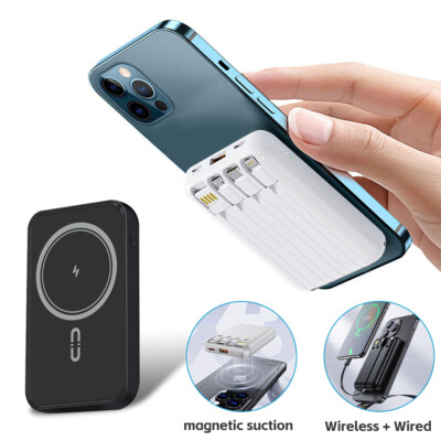 Magnetic Power Bank 20000mAh Portable Magsafe Charger Built in Cables for iPhone