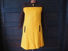 VTG 60s 70s Yellow Brown Fall Mod Wool Knit Party Lined Tea Midi Dress Sz L/XL