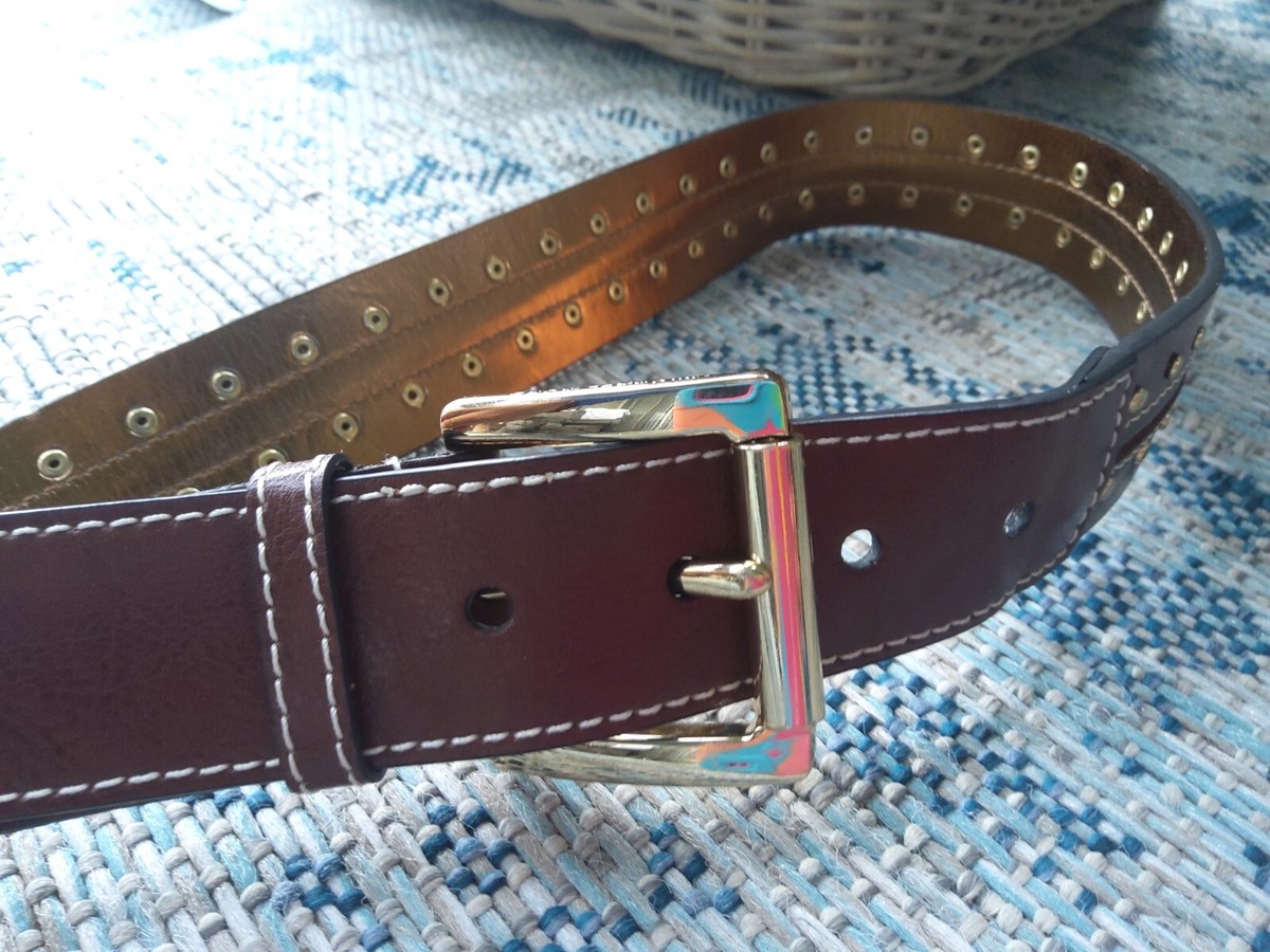 Michael Kors Brown Suede Belt with gold hardware Sz L (T1) Tobacco Suede Belt 1 Inch - Square Gold Buckle - Shop Now main image 2