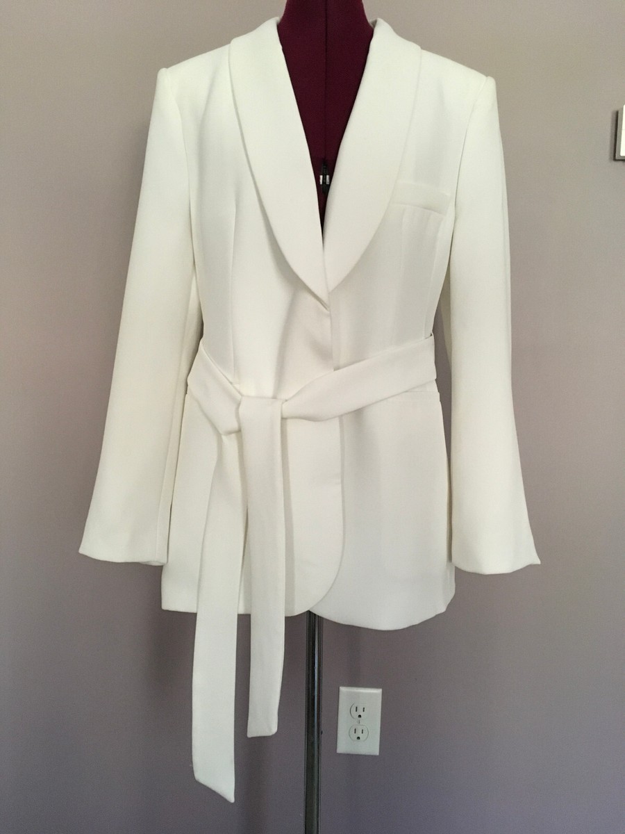 NWT ZARA WOMAN'S BELTED TUXEDO JACKET BLAZER ECRU SIZE L