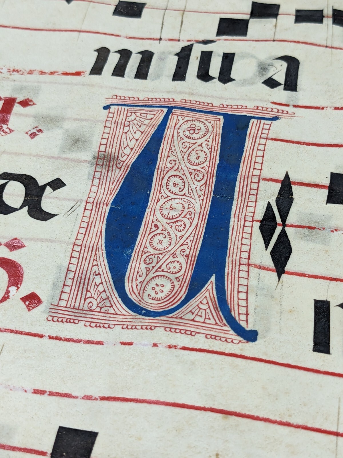 18th Cen. Illuminated Hymn Antiphonal Latin Choir Sheet Music Parchment