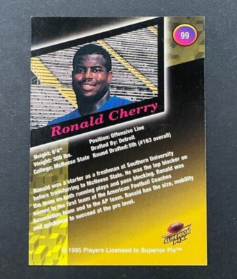 1995 Superior Pix - Ronald Cherry #99 Detroit Lions - ROOKIE AUTO