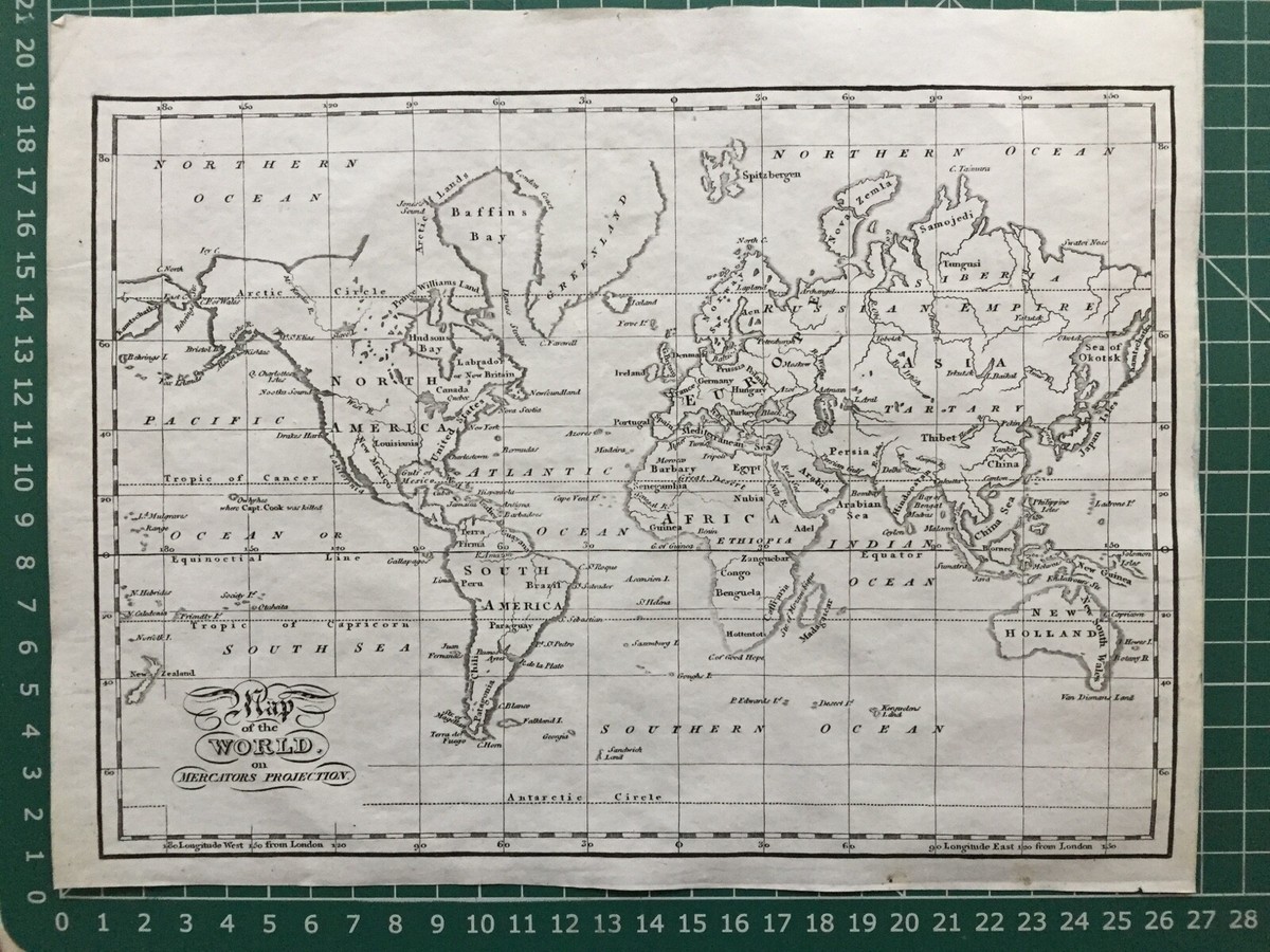 1802 Antique Map; The World on Mercator's Projection - George
