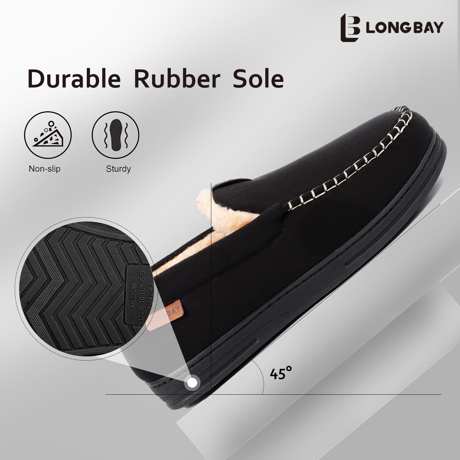 LongBay Men's Moccasin Memory Foam Slippers Fur Warm Lined House Non