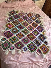 Granny Square Crochet Multicolor Afghan Throw Blanket Tassels 48 X 38 In