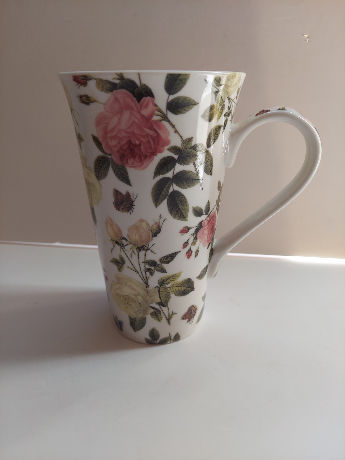 Kent Pottery In Full Bloom Pink Floral Cottage Coquette Tall Porcelain Mug