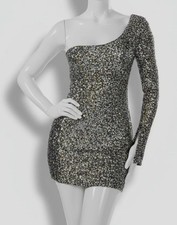 B Darlin Women's Juniors Silver Sequined One-Shoulder Bodycon Dress Size M