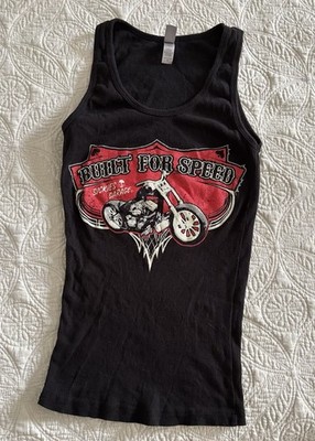Women s Next Level Built for Speed Sickies Garage Moto Black Ribbed Tank Small