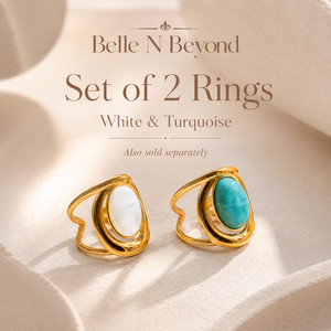 Authentic PVD Gold Plated Oval Cabochon Ring White Turquoise Color Women