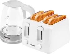 4-Slice Toaster & Blue Illuminated 1.7L Glass Kettle Set - Modern White Elegance
