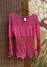 Christian Lacroix Bazaar Pink Mesh Mohair Blend Sequin Knit Top Women’s M