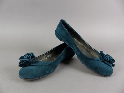 Cromia Damen Schuhe Ballerina Gr. 38 grün Velour Leder Slipper Blume (19452)