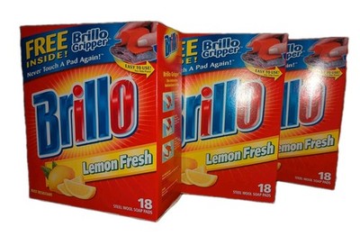 Lemon Fresh Brillo Pads 54ct (3x18) Free Gripper In Each Lot Of 3 Boxes