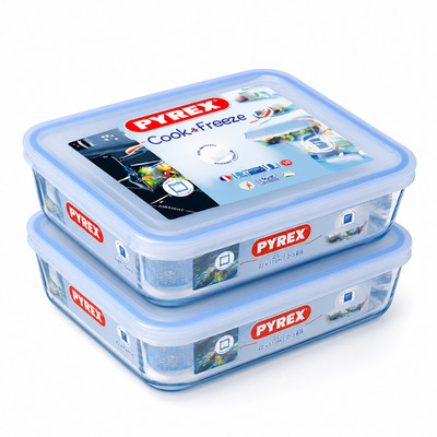 Pyrex Lebensmittelbehälter Cook & Freeze Glas 2 x0,8L Mikrowelle Gefrierschrank Backofen