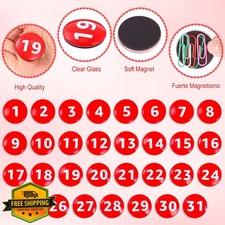 Magnetic Numbers 1-31 Colored Glass Calendar Magnets Red