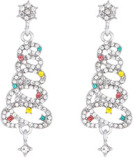 Christmas Tree Earrings for Women Gold Rhinestone Xmas Dangle Holiday Jewelry