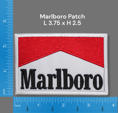 Vintage Marlboro Embroidered Iron-On Patch Retro Style with Dimensions