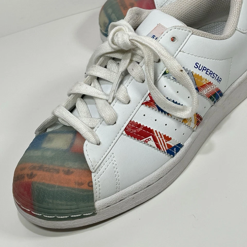 Adidas Superstar Zapatos Niños 5 Jóvenes Blanco Colorido Zapatilla con Cordones Carcasa Transparente Foto 4 de 4