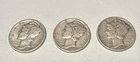 Mercury Dimes 90% Silver Circulated Lot Of 3
