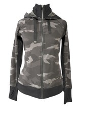 Athleta Hoodie Womens XS Gray Camo Full Zip Fleece Jacket Thumbholes Athleisure