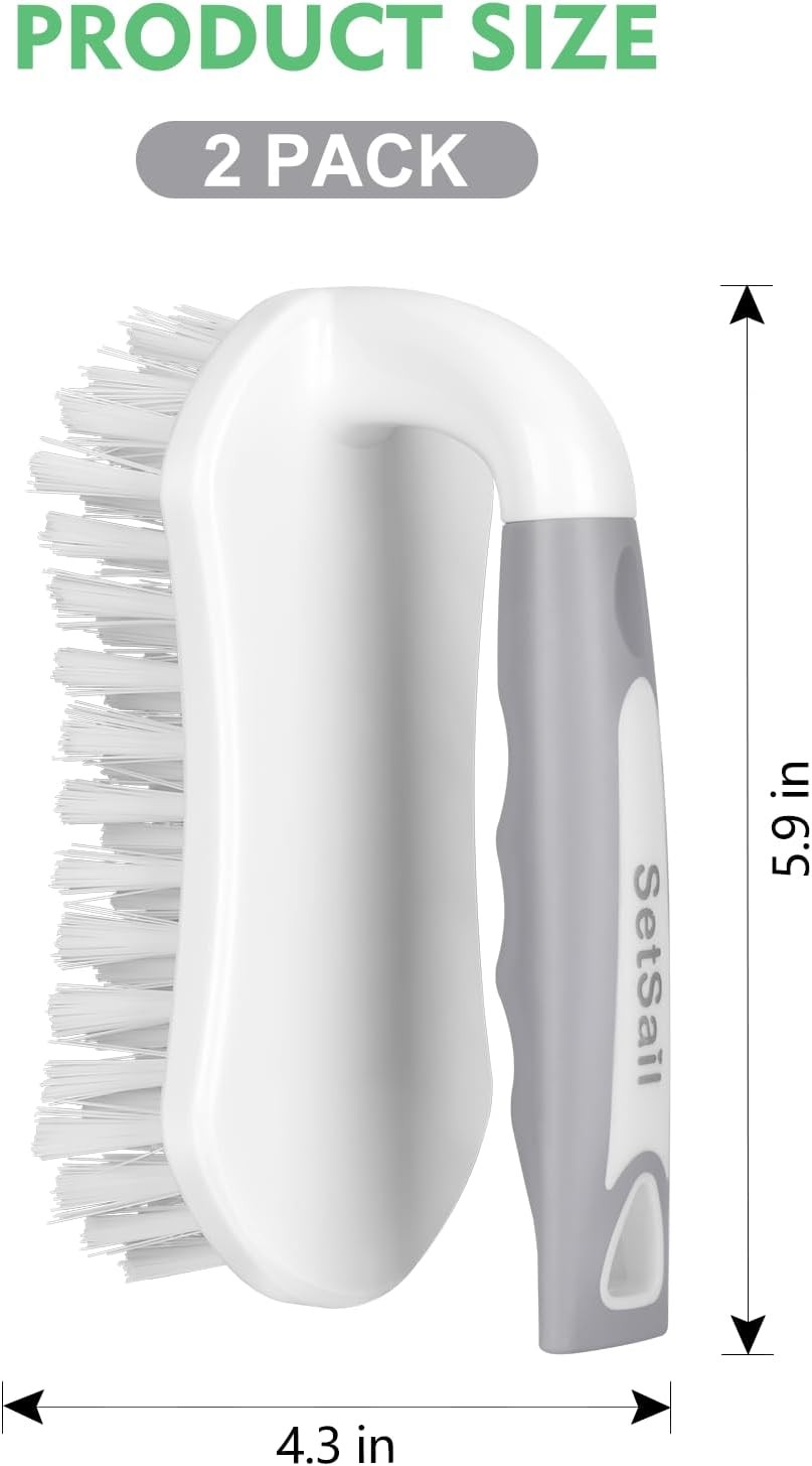 SetSail Heavy-Duty Scrub Brush 2 Pack Stiff Bristles for Shower Bathroom Kitchen