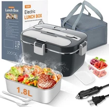 Electric Lunch Box Food Warmer: 100W Heated Lunch Box w/Case - Adults - 1.8Liter