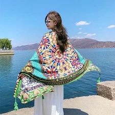 Boho Cotton Linen Scarf Wrap Large Shawl Sun Protection Beach Travel Cover Up