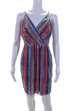 Trina Turk Womens Sequined V-Neck Mini Empire Waist Dress Multicolor Size 4