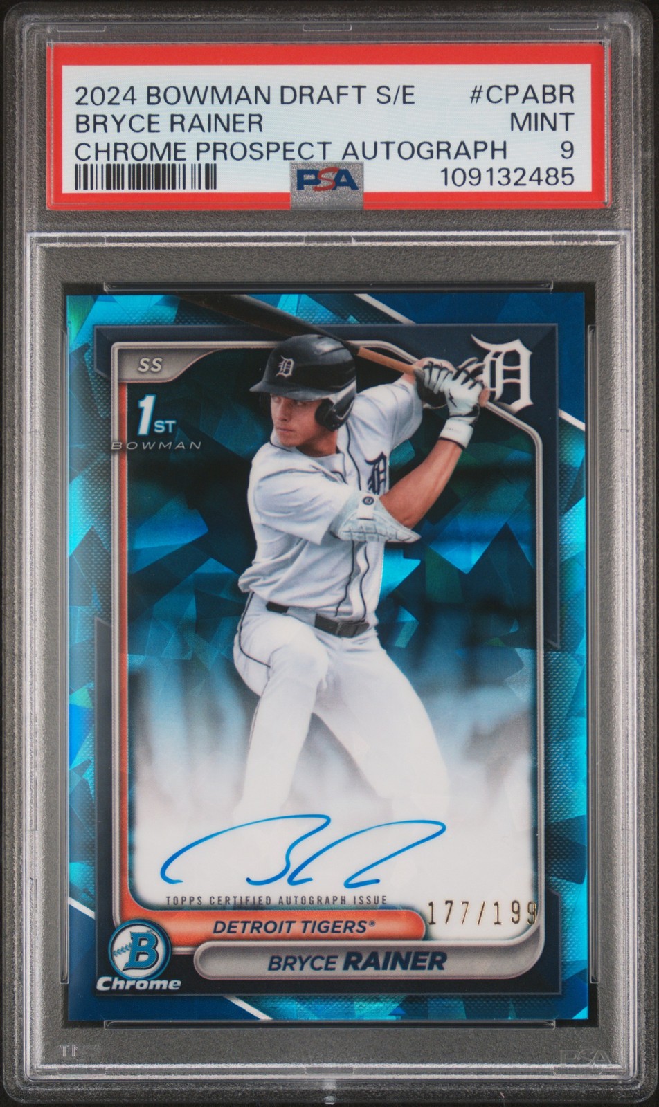 2024 Bowman Sapphire Prospects Chrome Auto /199 #CPABR Bryce Rainer PSA 9