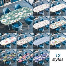 Oval Elastic Edged Waterproof Table Cover Floral Pattern Printed Tea Tablecloth