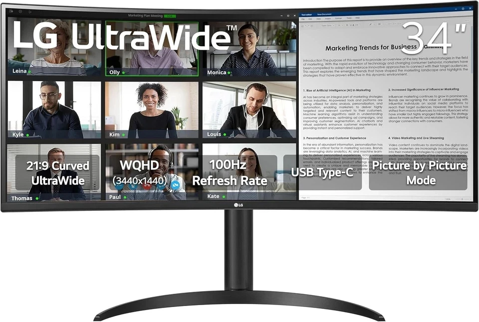 LG 34WR50QC-B 34" Curved UltraWide WQHD Monitor, Black - Image 3 of 4