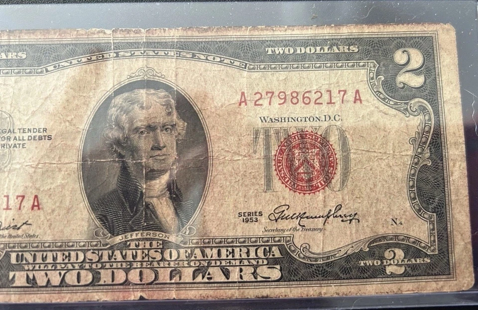 Rare 1953 $2 Bill Red Stamped A Series - Image 4 of 4