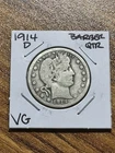 1914 D Barber Silver Quarter VG Very Good Condition U.S. 25c Coin (Raw13711)