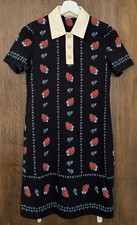 Tory Burch Polo Dress Women XSmall Black Floral Button Lined Boho Cream Collar
