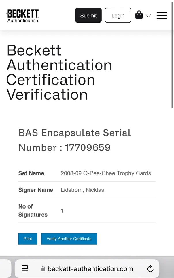 Tarjeta trofeo Conn Smythe firmada por Nicklas Lidstrom losa Beckett BAS IP a Foto 3 de 3